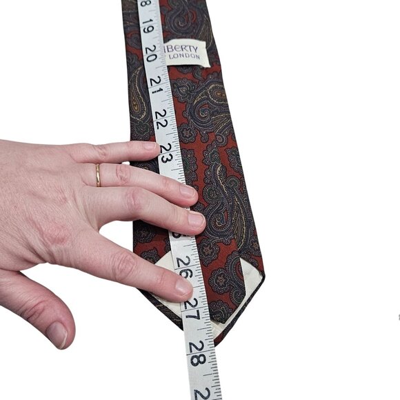 Vintage Liberty Of London Paisley Silk & Wool Blend Tie Red & Blue Pattern Mens‎ - Picture 8 of 9